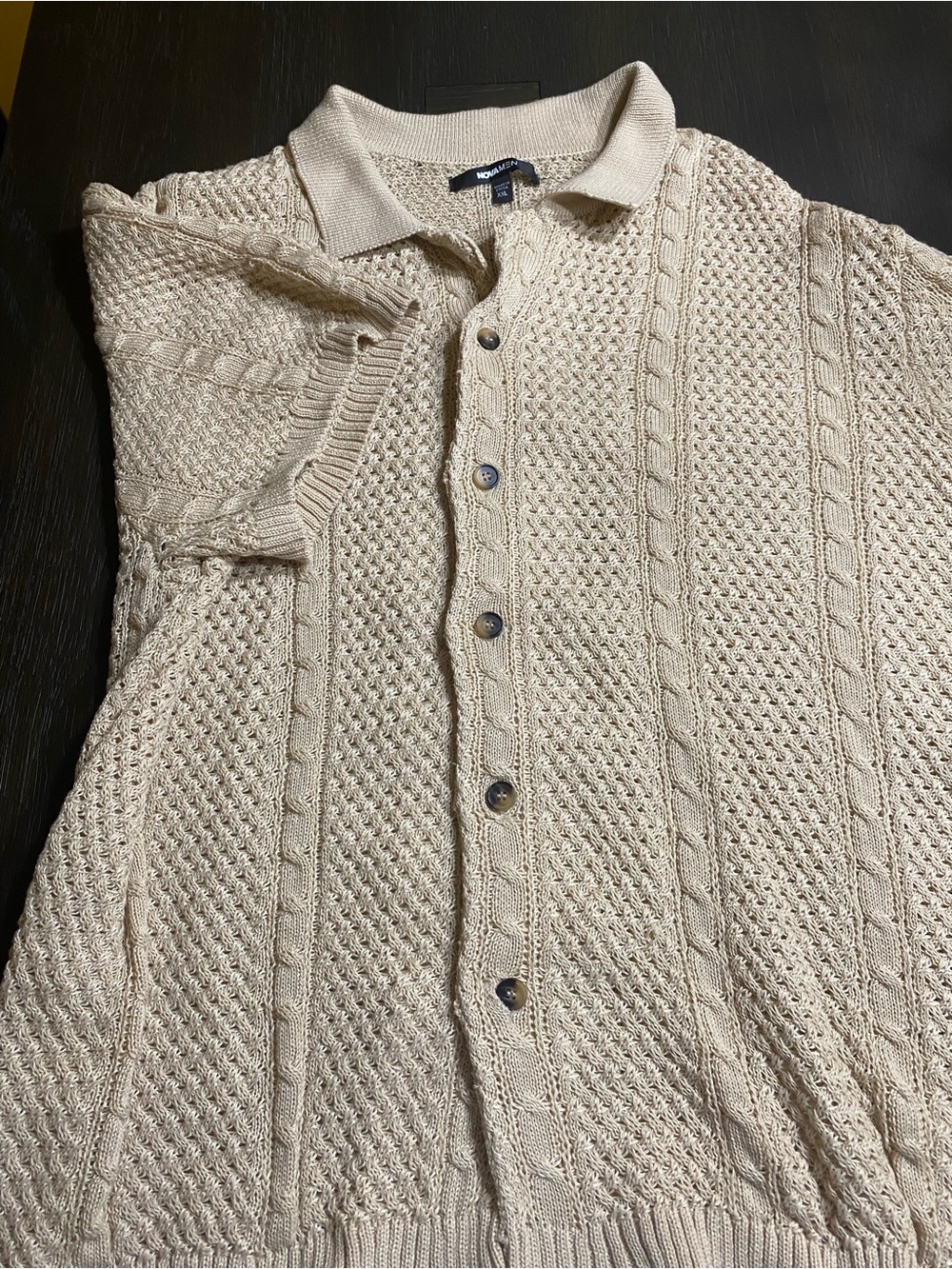 Fashion Nova Beige Polo Cable Knit Cardigan